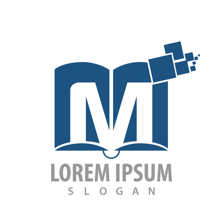 logo concept design. Digital book. initial letter M. Symbol graphic template elementのイラスト素材
