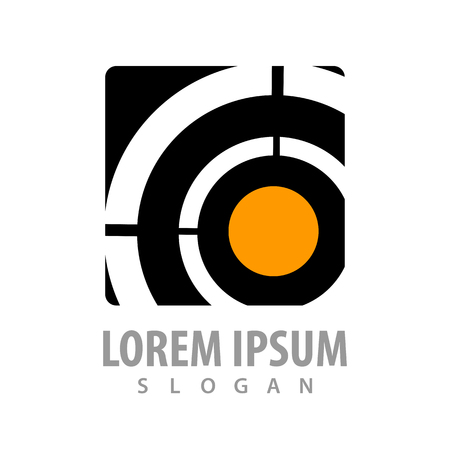 Black square with circle orange logo concept design. Symbol graphic template element のイラスト素材