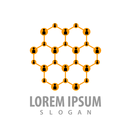 Hexagon line people network logo concept design. Symbol graphic template element のイラスト素材