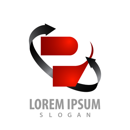 Rotate ribbon arrow with letter P logo concept design. Symbol graphic template element のイラスト素材