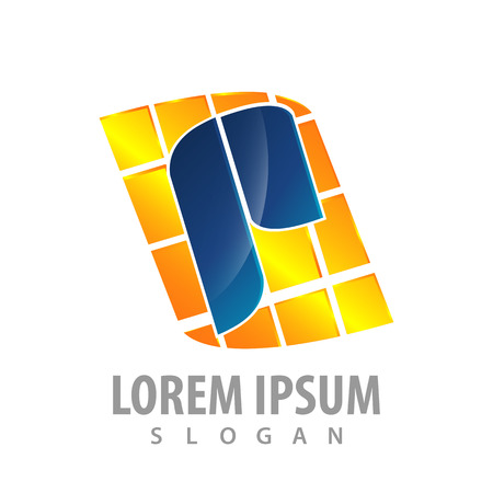 Initial letter P square pixel logo vector concept design. Yellow blue color.のイラスト素材