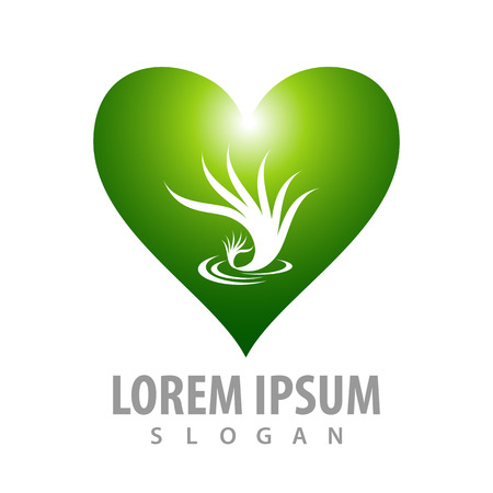 Green seaweed heart shape logo concept design. Symbol graphic template element のイラスト素材