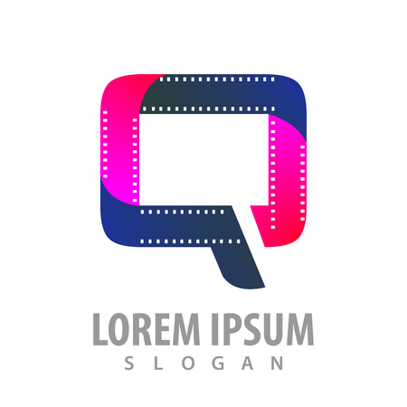 roll cinema-movie roll film logo concept design. initial letter Q. Symbol graphic template elementのイラスト素材