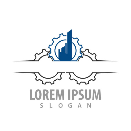 Industrial gear silhouette with building concept design. Symbol graphic template elementのイラスト素材