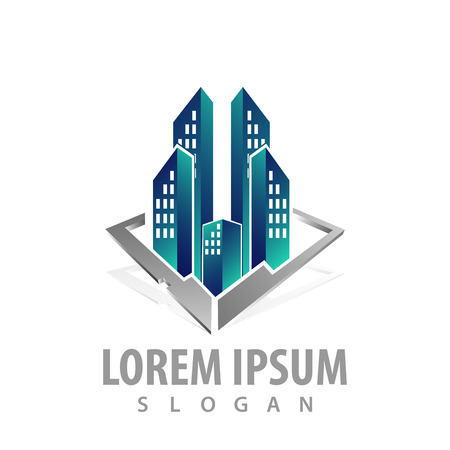 Skyscrapers building in 3D style concept design. Symbol graphic template elementのイラスト素材
