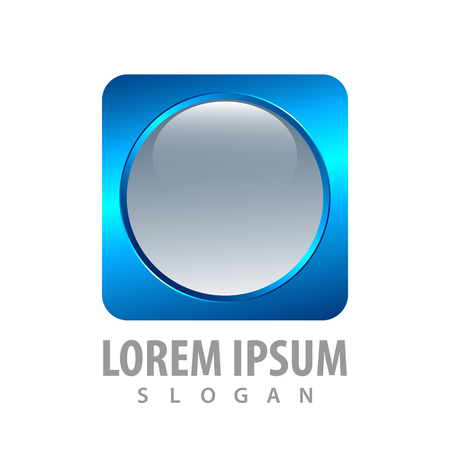 3d round blue square button concept design. Symbol graphic template elementのイラスト素材