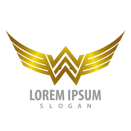 Luxury shiny wing letter WW concept design. Symbol graphic template elementのイラスト素材