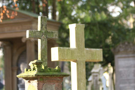 Old grave crosses on cemetery