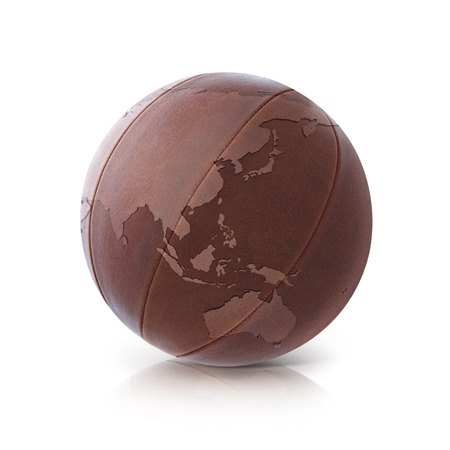 Leather Asia & Australia world map 3D illustration on white backgroundの写真素材