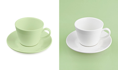 Cup on white & green backgroundの写真素材