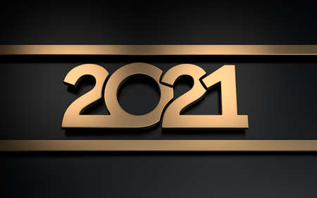 New year 2021 celebration. Matte copper numbers. 3D rendering