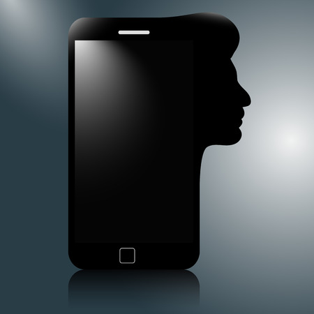 Modern mobile phone with the silhouette of a human head. thinking phone.のイラスト素材