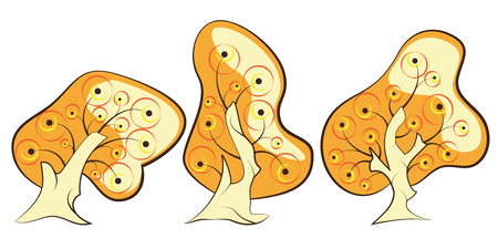 A set of three autumn trees made in a modern fairytale style.のイラスト素材