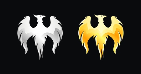 Phoenix bird wings silver and goldのイラスト素材