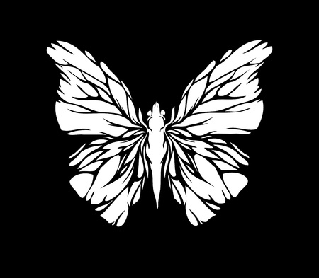 White butterfly on black background のイラスト素材