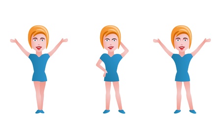 Beautiful Happy office woman in three different poses のイラスト素材