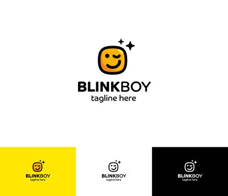 Emoji Blink Boy. Blink boy is positive emoji with squared head;)のイラスト素材