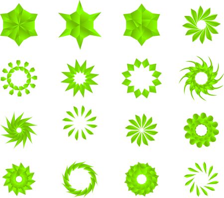 green color stars, mandala, flowers, snow flakes vector pack.のイラスト素材