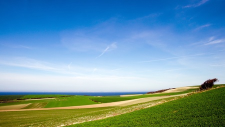 landscape at the French nothern Coast with the cliffs of Dover in the distantの写真素材