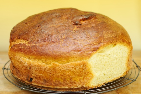 Fancy brioche bread baked at home. Delicious pastry with golden colours