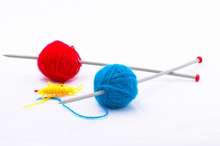 Knitting according Mondriaan in red, blue and yellowの写真素材