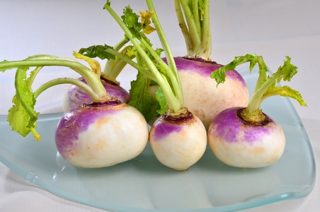 Still life with turnips on glass plateの写真素材