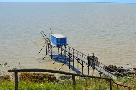 Les carrelets in Port des Barques, Charente Maritime, France, atlantic coastの写真素材