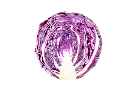 Cross section half of a red cabbage on white backgroundの写真素材