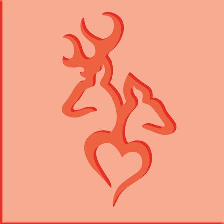 Deer couple over red backgroundのイラスト素材