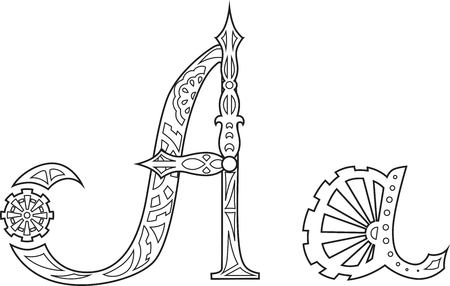 steampunk letter A.  Vector illustration isolated on white background.のイラスト素材