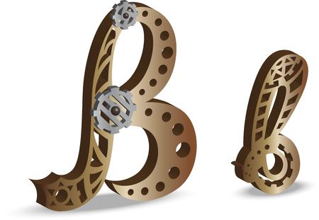 steampunk letter B. Vector illustration isolated on white background.のイラスト素材