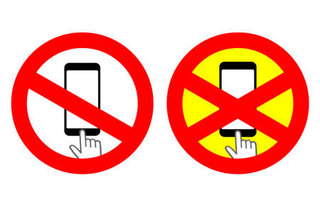 A graphic for mockup of fingers that is prohibited from using smartphones, and a graphic that emphasizes it.のイラスト素材
