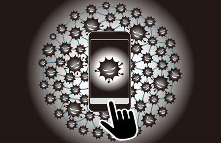 An image of a harassed, harassed smartphone. An image of malicious intent spread on the Internet.のイラスト素材