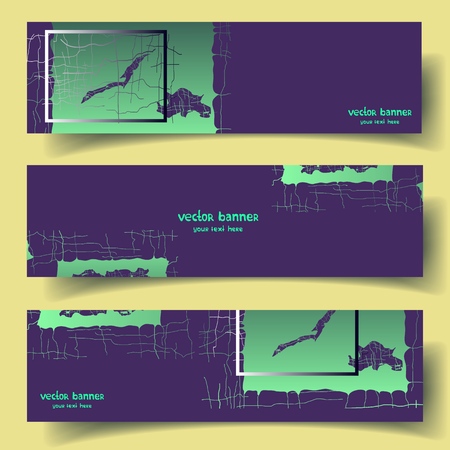 Set of three 3D vector banners with a variety of surreal objects on a beautiful background with transparent shadows. Banners evoke a sense of perspective and depth.のイラスト素材