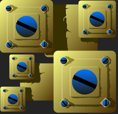 hand drawn vector seamless pattern of Golden plates with blue screws.shadows give the background perspective and volume.のイラスト素材