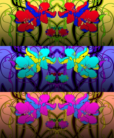 Set of three patterns in art Nouveau style.Vector illustration.のイラスト素材
