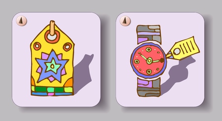 set of two hand-drawn icons , color sketch retroのイラスト素材