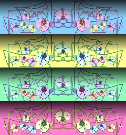 Hand drawn set of four patterns in art Nouveau style. Vector illustrationの写真素材