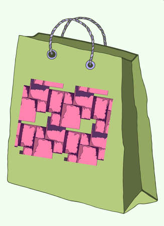 Hand drawn paper colorful gift bag with illustration. The image pleases the eye and gives a festive packaging.のイラスト素材