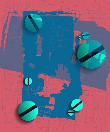 The background consists of decorative screws and an old canvas.のイラスト素材