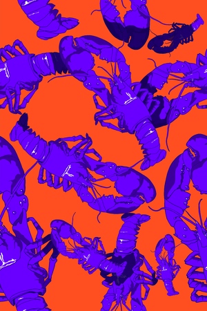 Seamless background of lobster. Colorful three-dimensional composition of hand-drawn lobster.Vector illustration.のイラスト素材