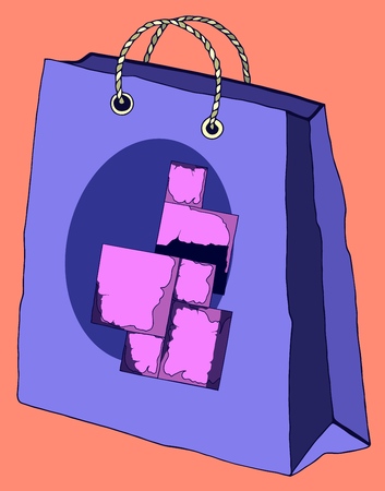 Hand drawn paper colorful gift bag with illustration. The image pleases the eye and gives a festive packaging.の写真素材