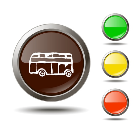 Four transparent shiny buttons with hand-drawn picture on isolated white background.の写真素材