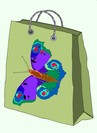 Hand drawn paper colorful gift bag with illustration.のイラスト素材