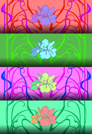 Set of four  patterns in art Nouveau style.Vector illustration.のイラスト素材