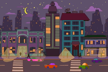 Night city hand drawn backgroundのイラスト素材
