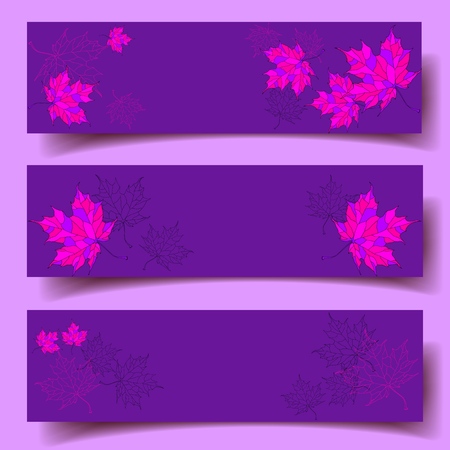 three banners with beautiful hand-drawn leaves.のイラスト素材