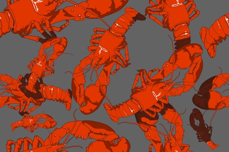 Colorful seamless composition of hand-drawn lobster.Vector illustration.のイラスト素材