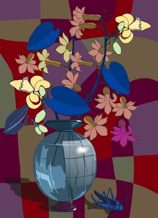 Hand-drawn still life in art Nouveau style.のイラスト素材