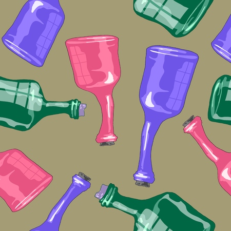 The background is seamless made of glass bottles. Hand-drawn illustration.Vector.のイラスト素材